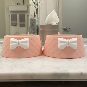 Swarovski crystal bling pink dog bowls w/bow